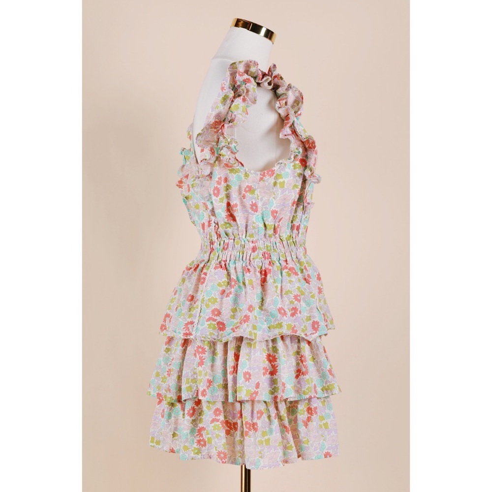 Sz S Anthropologie Love The Label Ines Floral Ruffle Tiered Cotton Mini Dress - Picture 3 of 5